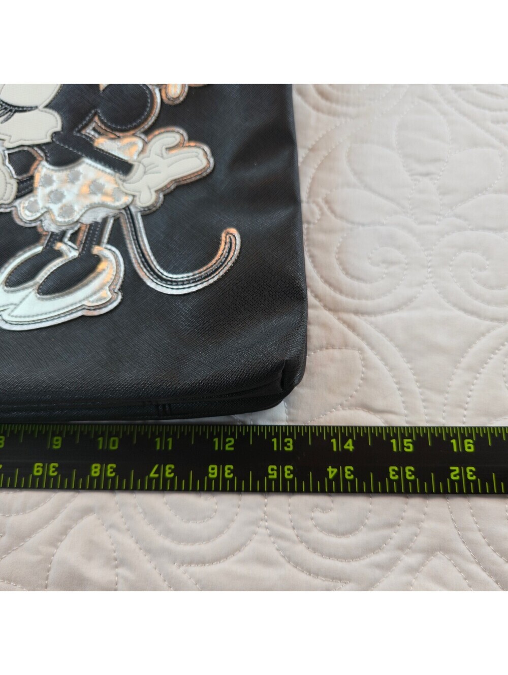 Disney Parks Mickey & Minnie Mouse Kiss Crossbody  Black Silver Faux Leather - Picture 4 of 6